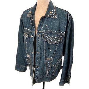 Vintage studded rhinestone jean denim jacket